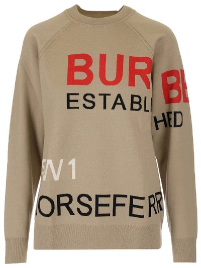 Shop Burberry Horseferry Intarsia Sweater In Beige