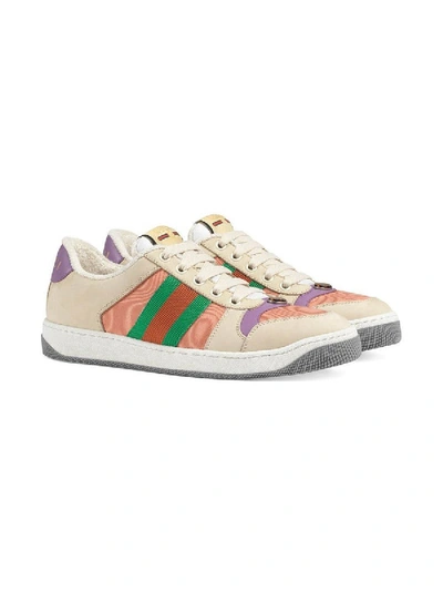 Shop Gucci Pink And Purple Screener Sneakers In Multicolor