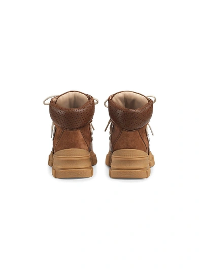 Shop Gucci Leather And Original Gg Flashtrek Boots In Brown