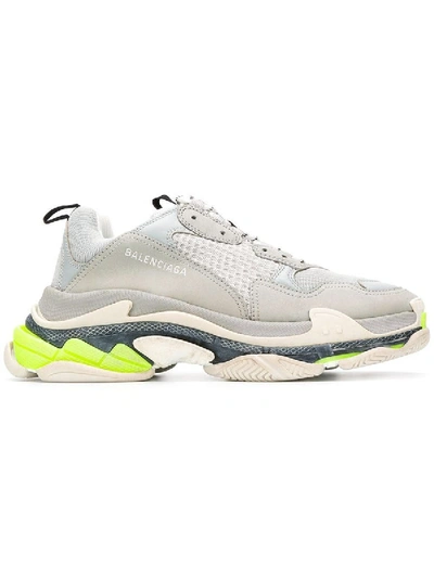 Shop Balenciaga Grey Triple S Lace-up Sneakers Grey