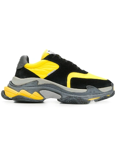 Shop Balenciaga Black And Yellow Triple S Sneakers Multicolor