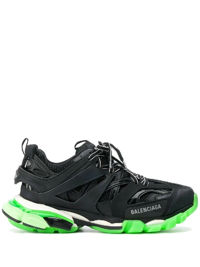 Shop Balenciaga Black And Green Track Sneakers