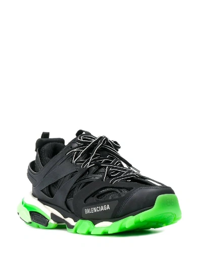 Shop Balenciaga Black And Green Track Sneakers