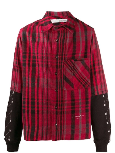 Shop Off-white Jersey Sleeve Flannel Shirt Red
