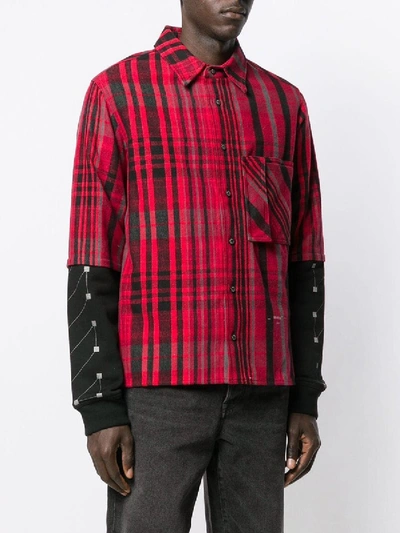 Shop Off-white Jersey Sleeve Flannel Shirt Red