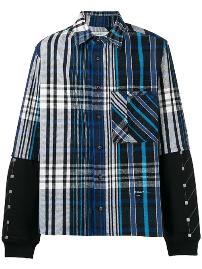 Shop Off-white Jersey Sleeve Flannel Shirt Blue