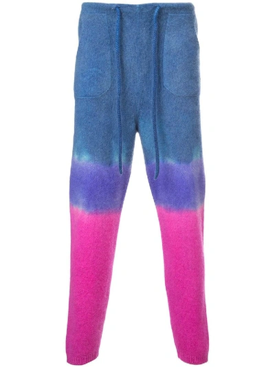 Shop The Elder Statesman Knitted Tie-dye Track Trousers In Multicolor