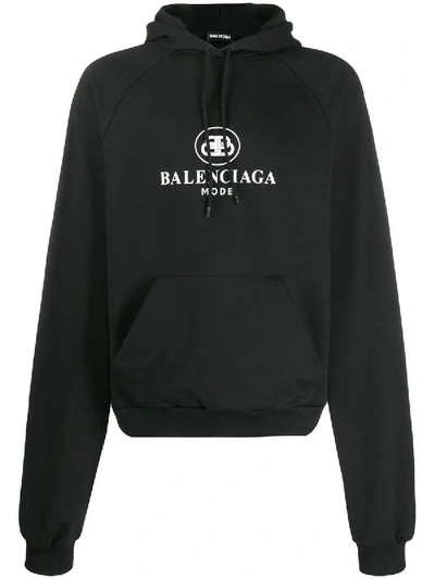 Shop Balenciaga Bb Logo Hoodie In Black