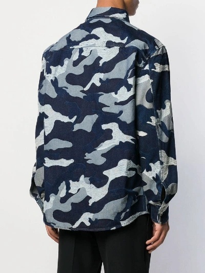 Shop Valentino Camouflage Print Shirt Blue