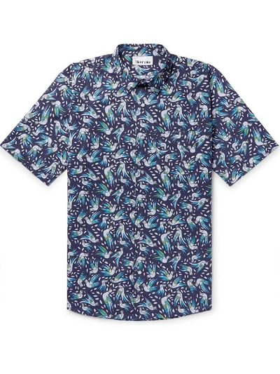 Shop Thorsun Bird Print Short Sleeve Shirt In Blue