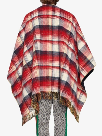 Shop Gucci Reversible Gg Wool Poncho In Red/gray/yellow