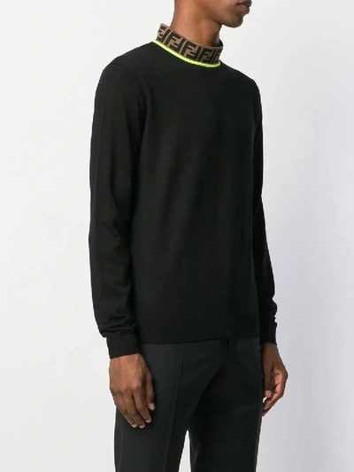 Shop Fendi Ff Monogram Turtleneck Sweater Black/brown/green