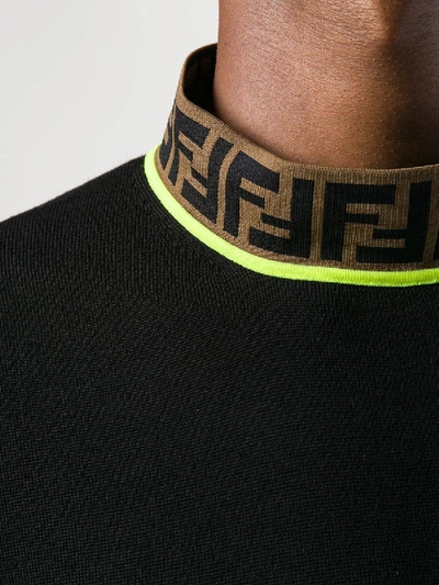 Shop Fendi Ff Monogram Turtleneck Sweater Black/brown/green