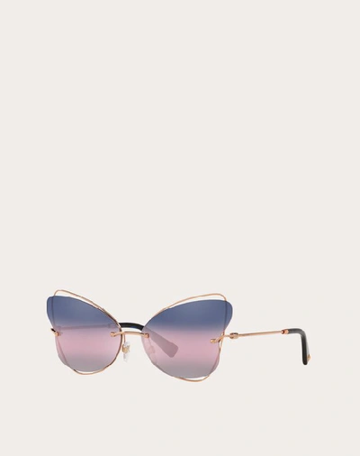 Shop Valentino Occhiali Butterfly Rimeless Metal Sunglasses In Pink