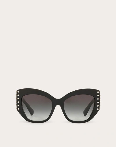 Shop Valentino Occhiali Acetate Sunglasses With Crystal Studs In Black