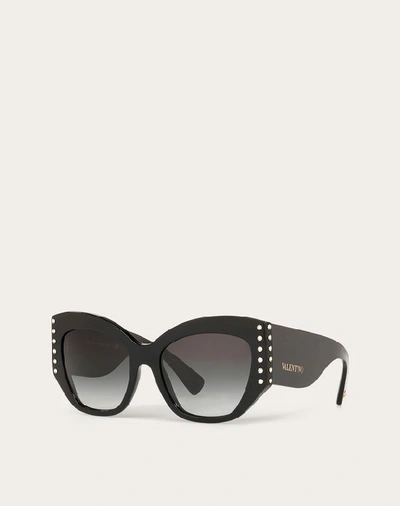 Shop Valentino Occhiali Acetate Sunglasses With Crystal Studs In Black