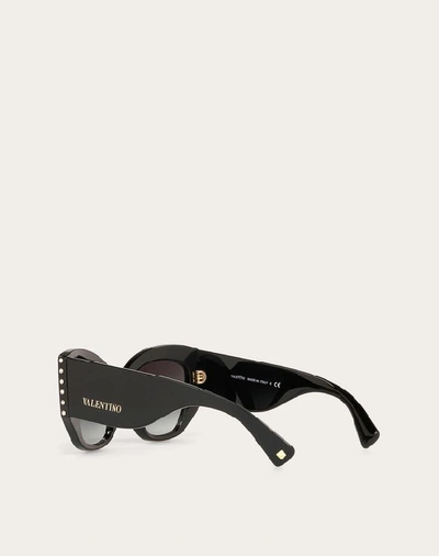 Shop Valentino Occhiali Acetate Sunglasses With Crystal Studs In Brown