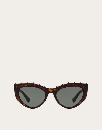 Shop Valentino Occhiali Cat-eye Acetate Sunglasses With Studs In Brown