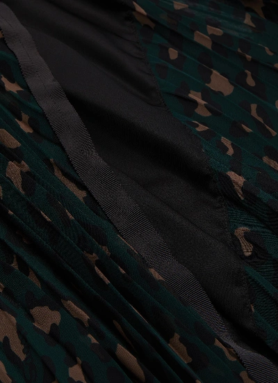 拼接设计豹纹百褶雪纺包裹式半裙