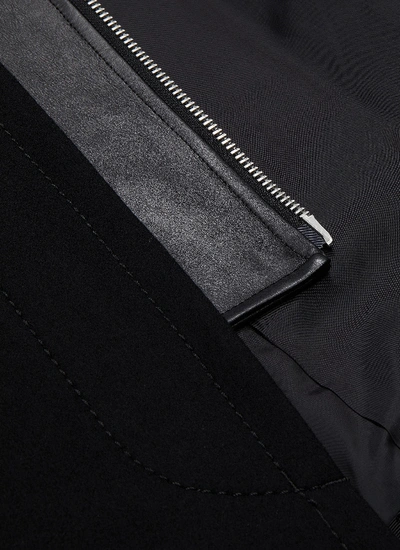 Shop Sacai Leather Biker Jacket Panel Wool Melton Coat