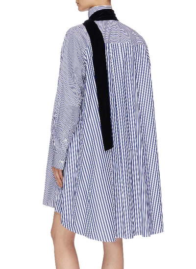 Shop Sacai Velvet Sash Tie Neck Stripe Asymmetric Shirt Dress