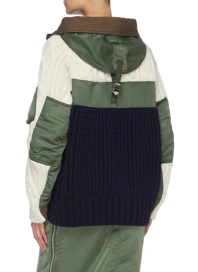 Shop Sacai Colourblock Mix Knit Hooded Bomber Jacket