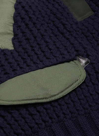 Shop Sacai Colourblock Mix Knit Hooded Bomber Jacket