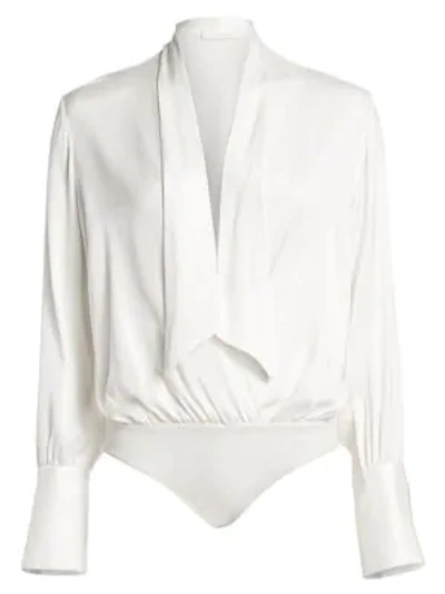 Shop Jonathan Simkhai Charmeuse Bodysuit In White