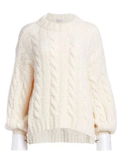 Shop Brunello Cucinelli Alpaca-blend Balloon-sleeve Cuffed Knit Sweater In White
