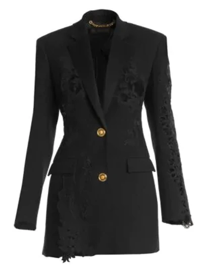 Shop Versace Envers Lace Satin Long Jacket In Black