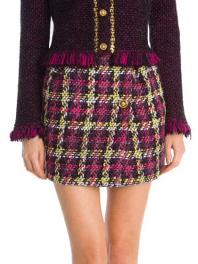 Shop Versace Multi-tweed Wool-blend Mini Skirt In Black Pink