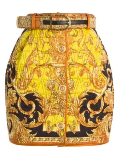 Shop Versace Femme Baroque Quilted Silk Mini Skirt In Caramel Yellow