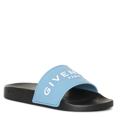 Shop Givenchy Sky Blue Rubber Slide Sandals