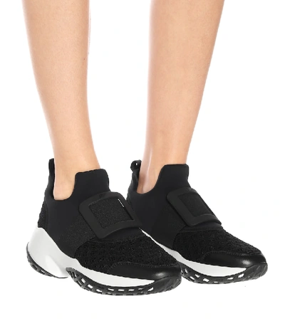 Roger Vivier Viv Run Mesh And Leather Sneakers In Black