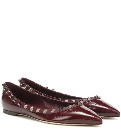 Shop Valentino Rockstud Patent Leather Ballet Flats In Red
