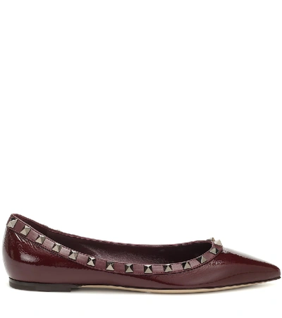 Shop Valentino Rockstud Patent Leather Ballet Flats In Red