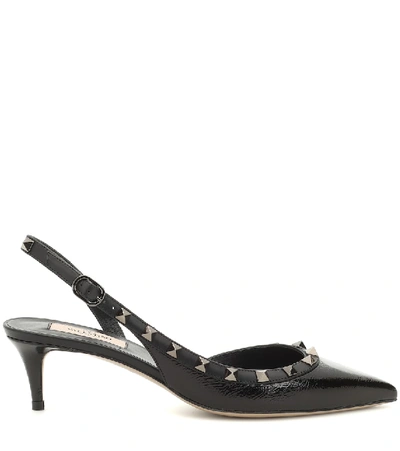 Shop Valentino Rockstud Patent Leather Slingback Pumps In Black