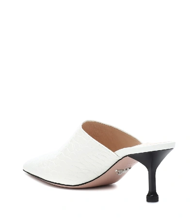 Shop Prada Embossed Leather Mules In White