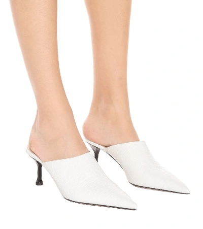 Shop Prada Embossed Leather Mules In White