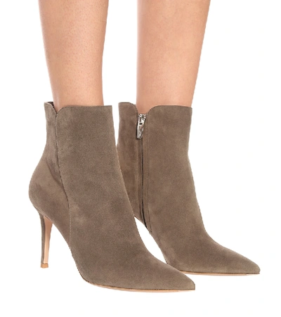 Shop Gianvito Rossi Levy 85 Suede Ankle Boots In Beige