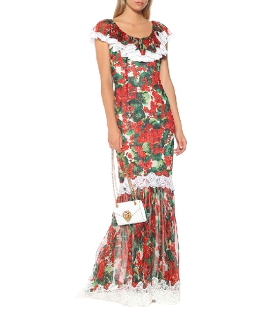 Shop Dolce & Gabbana Floral Stretch-silk Georgette Gown In Red