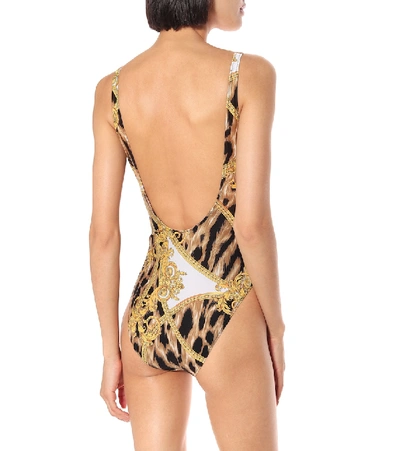 Shop Versace Printed One-piece Swimsuit In Beige