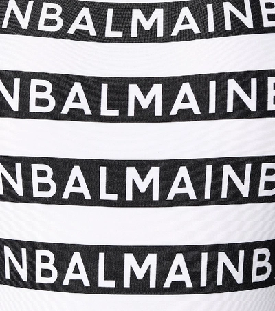 Shop Balmain Logo Swimsuit In White