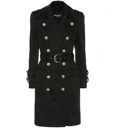 Shop Balmain Cotton-twill Trench Coat In Black
