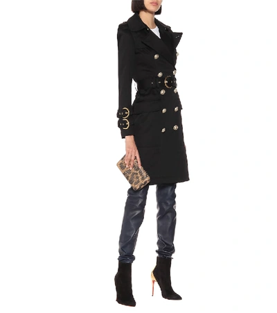 Shop Balmain Cotton-twill Trench Coat In Black