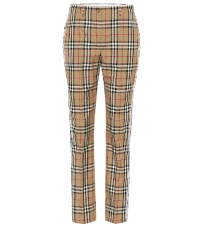 Shop Burberry Checked High-rise Straight-leg Pants In Beige