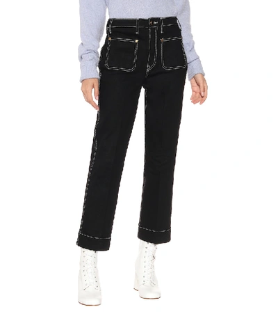 Shop Khaite Raquel Cropped High-rise Flare Jeans In Black