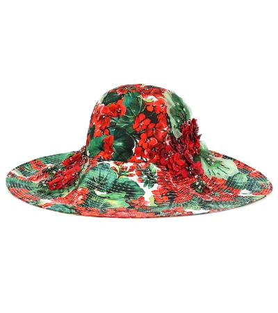 Shop Dolce & Gabbana Embellished Floral Cotton Hat In Red