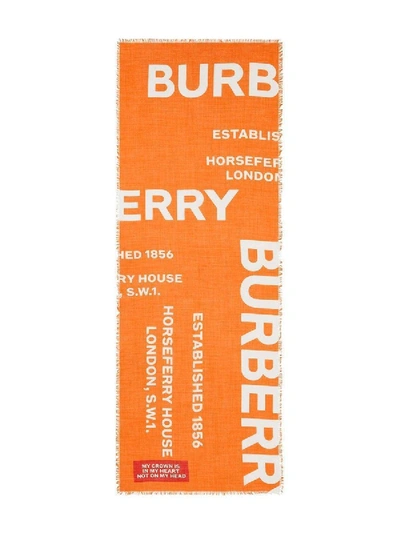 Shop Burberry Horseferry Print Lightweight Wool Silk Scarf Orange