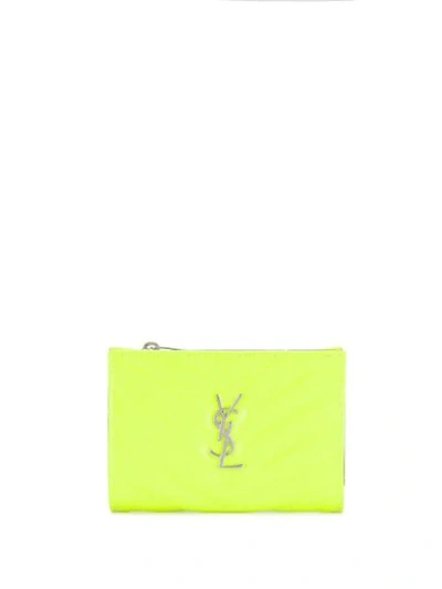 Shop Saint Laurent Monogram Plaque Pouch In Yellow